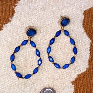 Beautiful Vintage Royal Blue Stone & Gold Toned Metal Earrings - Light Weight